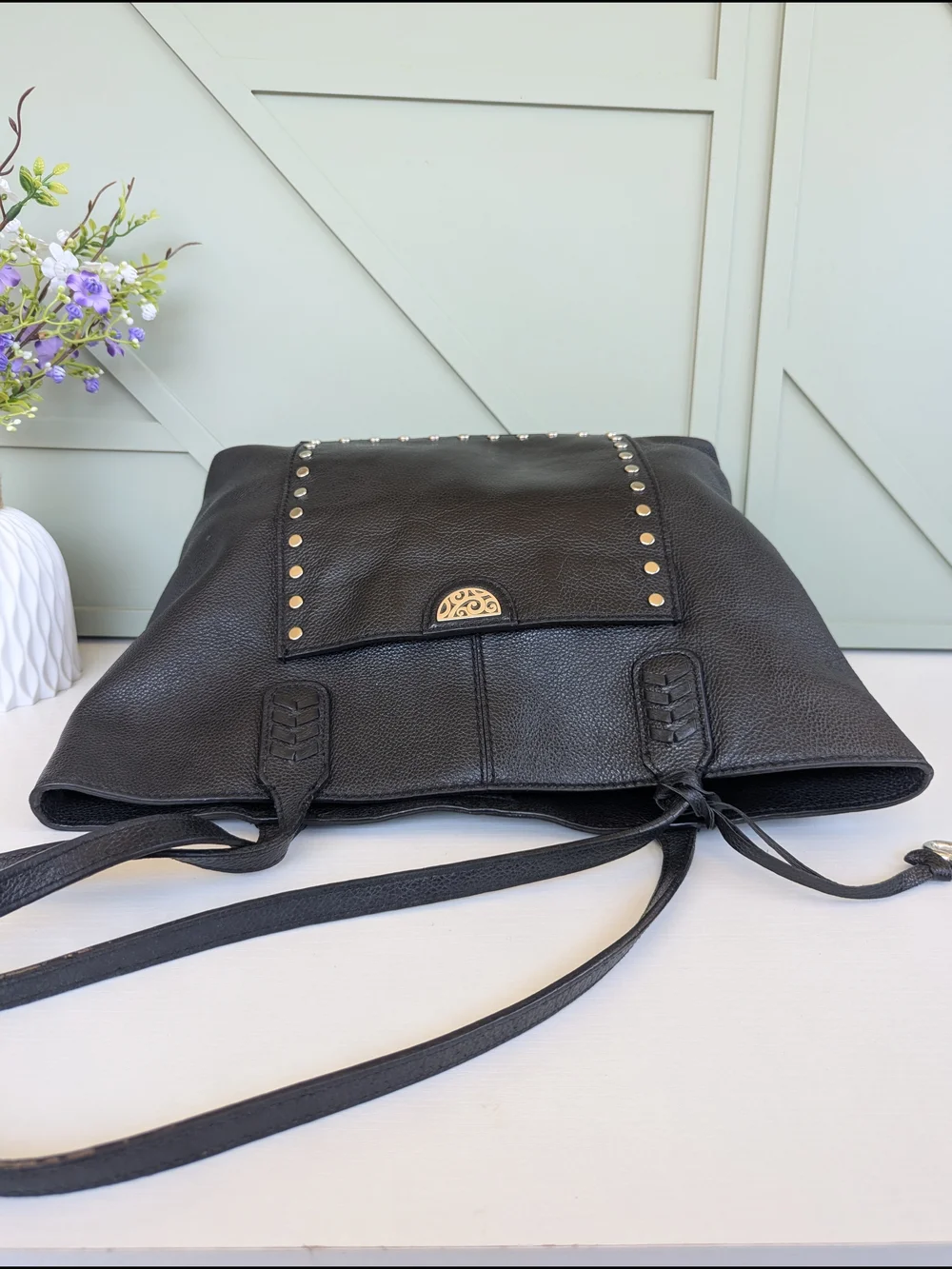 Brighton Black Studded Tote with Heart Charm